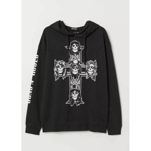 Guns N Roses Printed Black Hoodie Sweatshirt Slash Axel Rose Cross US Unisex XS